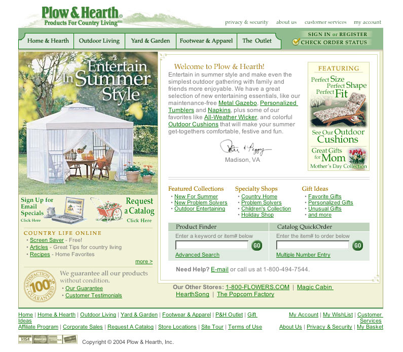 This is how the Plow&Hearth site looked before any creative re-design (circa 2004). Very crude and text-heavy.