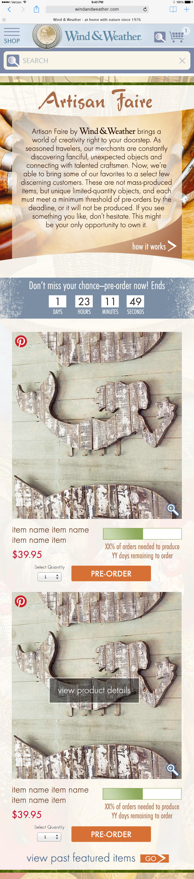 Artisan Faire Mobile Category Page Design