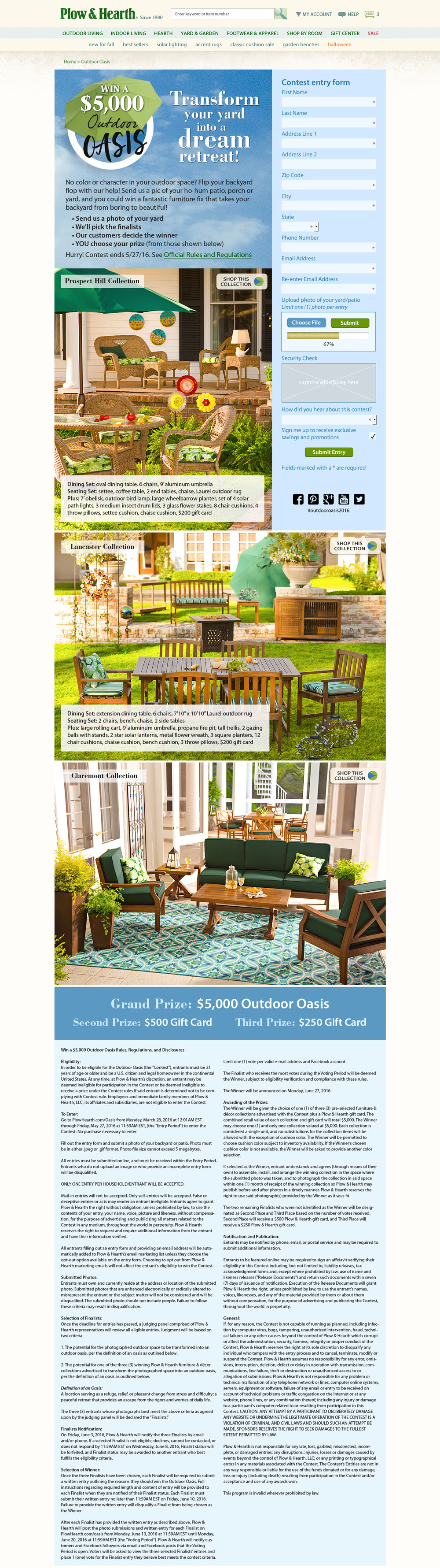 Outdoor Oasis Sweepstakes Entry Form and Landing Page