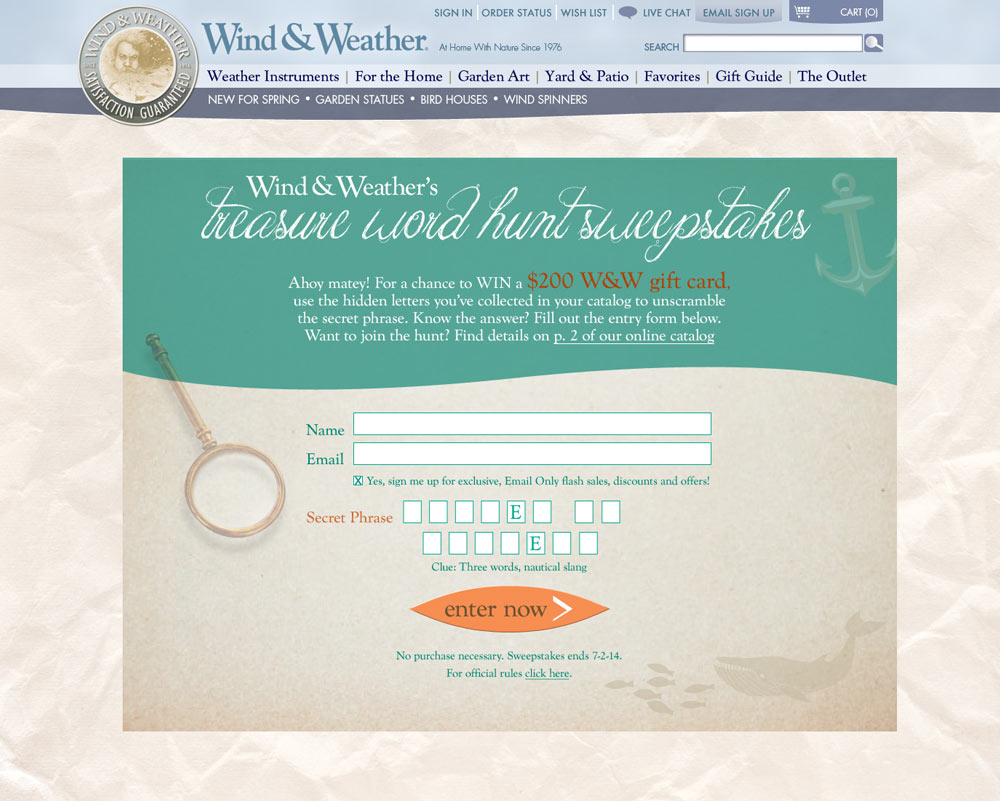 Treasure Hunt Sweepstakes Entry Form