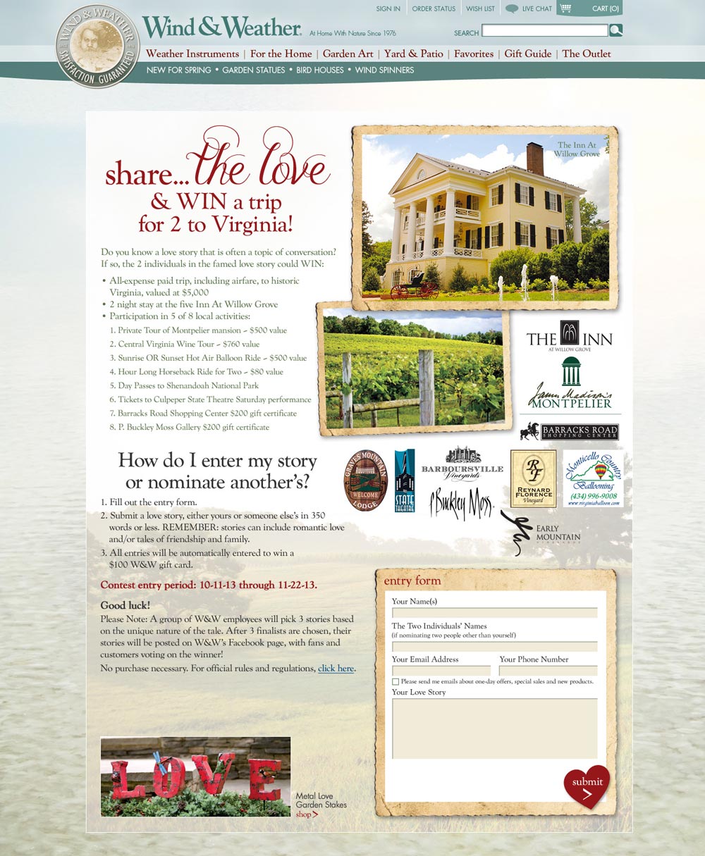 Share The Love Sweepstakes Entry Form and Landing Page